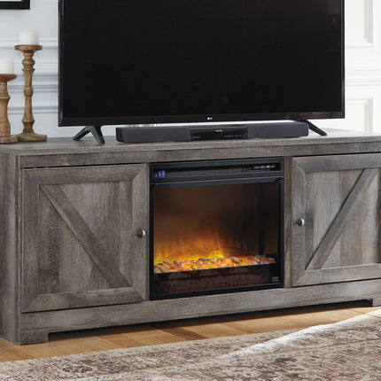 Wynnlow - 63" TV Stand With Glass/Stone Fireplace Insert - Gray