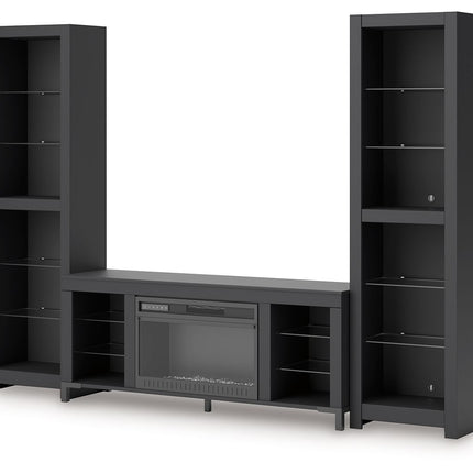 Cayberry - 3-Piece Entertainment Center With Electric Fireplace - Black
