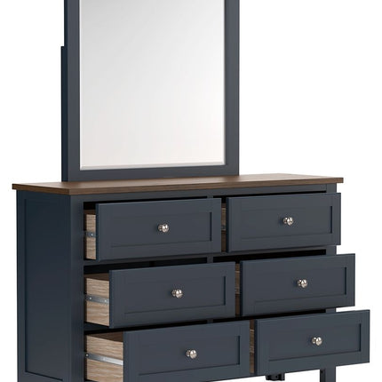 Landocken - Dresser and Mirror - Brown / Blue