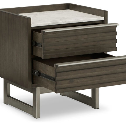 Arkenton - Two Drawer Night Stand - Grayish Brown / White