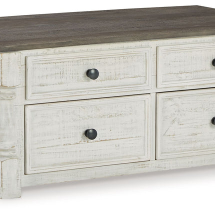 Havalance - Lift Top Cocktail Table with Storage Drawers - White / Gray
