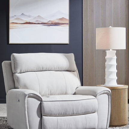 Social Pointe - Power Recliner / Adjustable Headrest - Pearl / Ash