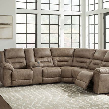Ravenel - 3-Piece Power Reclining Sectional With Laf Power Reclining Loveseat With Console - Faux Leather - Fossil