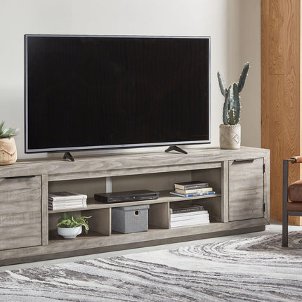Naydell - 92" TV Stand with Wide Fireplace Insert - Gray