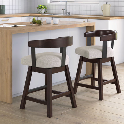 Haddigan - Upholstered Swivel Barstool (Set of 2) - Dark Brown