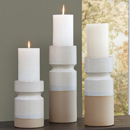 Hurston - Candle Holder Set (Set of 3) - Ivory / Brown