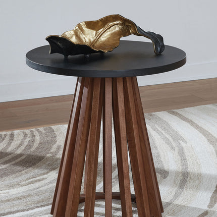 Kallari - Round End Table - Warm Brown / Black