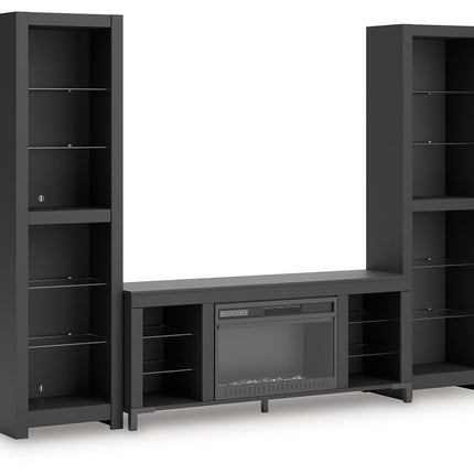 Cayberry - 3-Piece Entertainment Center With Electric Fireplace - Black