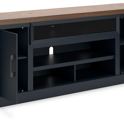 Landocken - XL TV Stand W/Fireplace Option - Brown / Blue