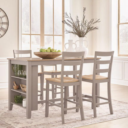 Harperfeld - 5 Pc. - Dining Table And 4 Barstools - Natural / Gray