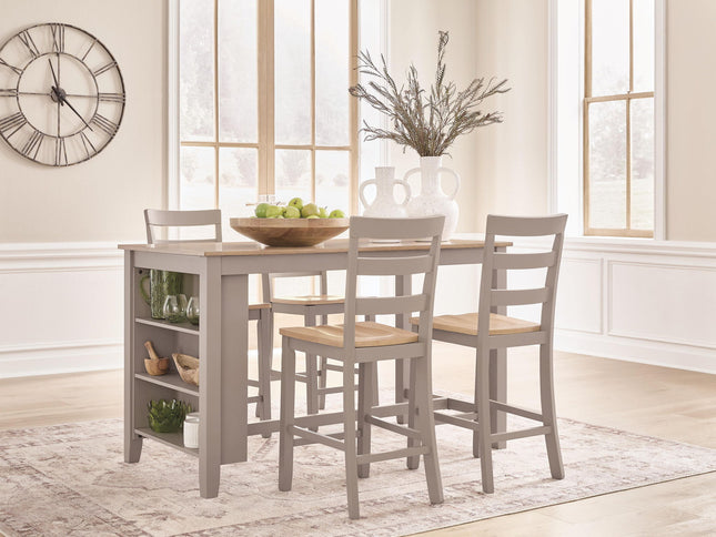 Harperfeld - 5 Pc. - Dining Table And 4 Barstools - Natural / Gray