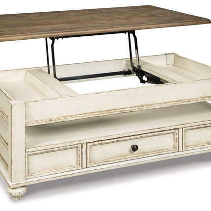 Realyn - Lift Top Cocktail Table - White / Brown