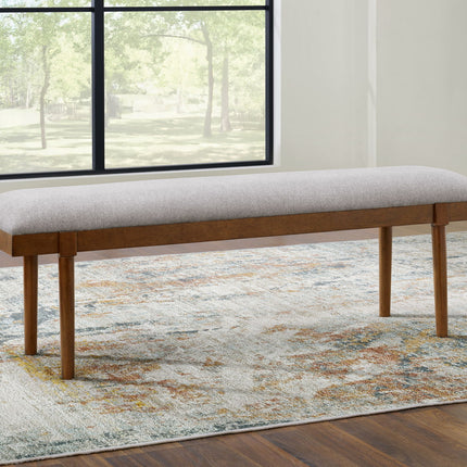 Lyncott - Large Upholstered Dining Room Bench - Gray / Brown