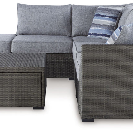 Petal Road - Loveseat Sectional, Ottoman, Table Set (Set of 4) - Gray