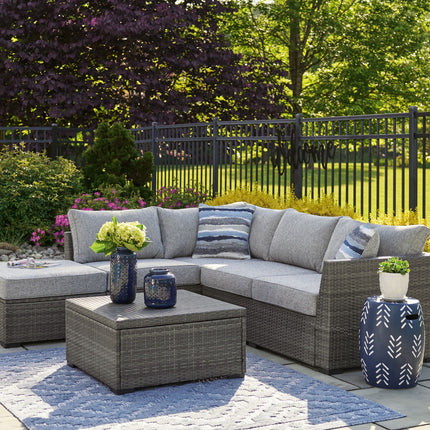 Petal Road - Loveseat Sectional, Ottoman, Table Set (Set of 4) - Gray