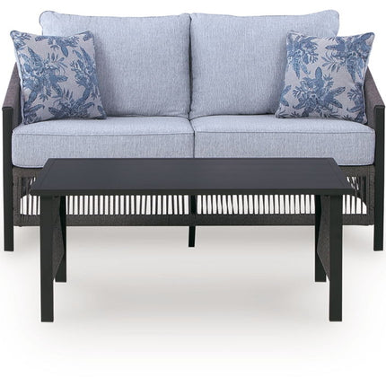 Bridges Beach - Loveseat, Lounge Chairs, Table Set (Set of 4) - Gray