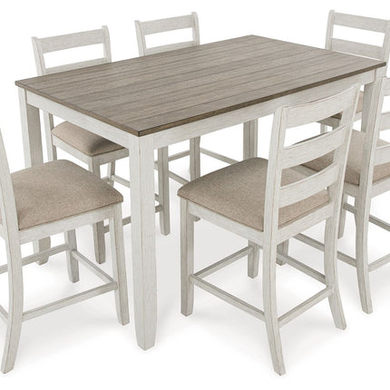 Skempton - Counter Height Dining Table and Bar Stools (Set of 7) - White / Light Brown