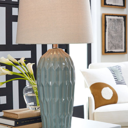 Hadbury - Ceramic Table Lamp (Set of 2) - Pale Blue / Teal