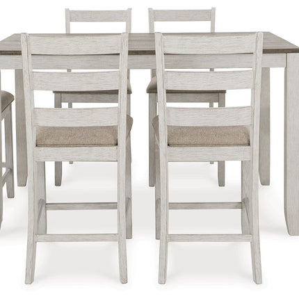 Skempton - Counter Height Dining Table and Bar Stools (Set of 7) - White / Light Brown