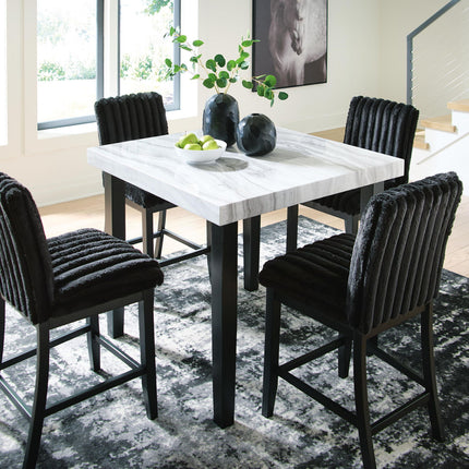 Mervannie - 5 Pc. - Counter Height Dining Table And 4 Barstools - Gray / Black