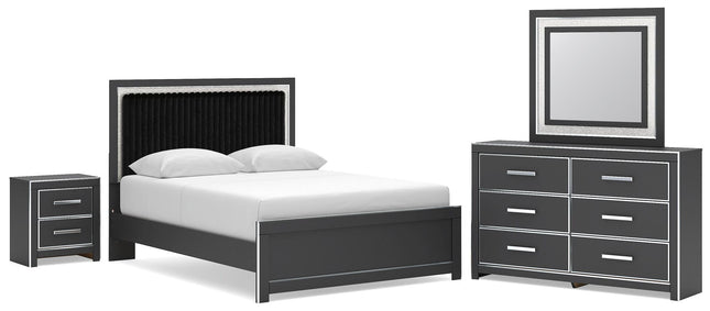 Zuraleus - 4 Pc. - Queen Upholstered Bed With Roll Slats, Dresser, Mirror And Nightstand - Black