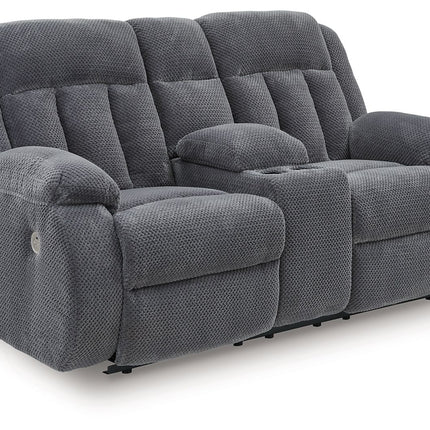 Observation - Double Reclining Power Loveseat With Console - Steel