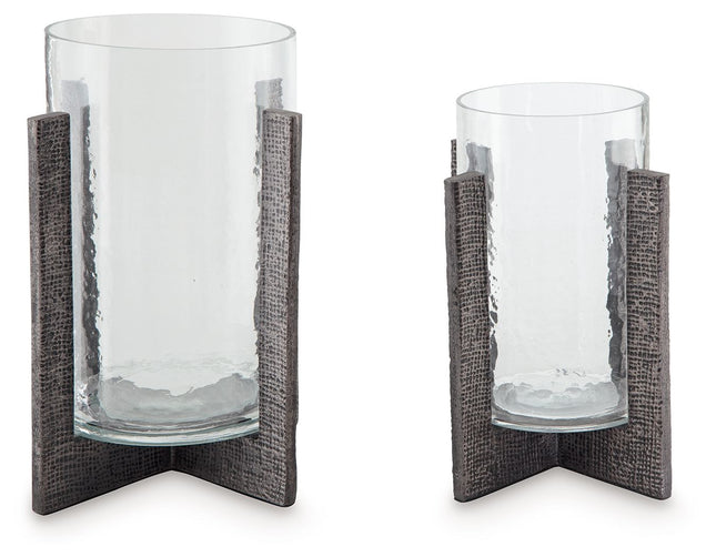 Garekton - Candle Holder Set (Set of 2) - Clear / Pewter Finish