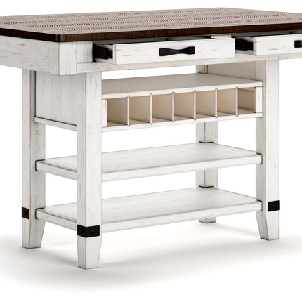 Valebeck - Rect Dining Room Counter Table With Wine Rack - White / Brown
