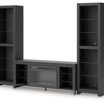 Cayberry - 3-Piece Entertainment Center With Electric Fireplace - Black
