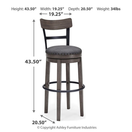 Caitbrook - Tall UPH Swivel Barstool - Gray