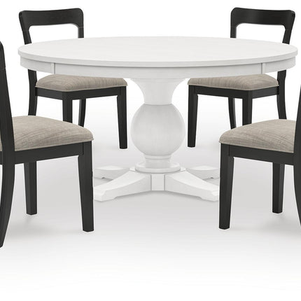 Greddinton - Round Dining Table Set - Black Chairs