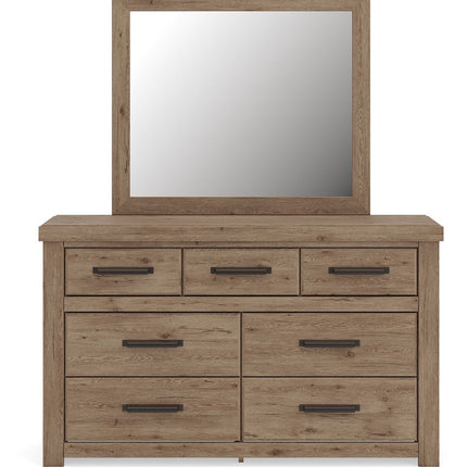 Oliandon - 3 Pc. - Queen Panel Storage Bed, Dresser And Mirror - Light Brown