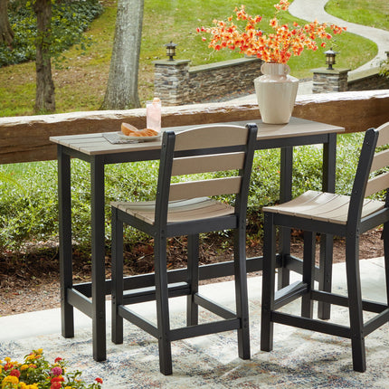 Shoreline Beach - Outdoor Counter Table And 2 Barstools (Set of 3) - Black / Beige