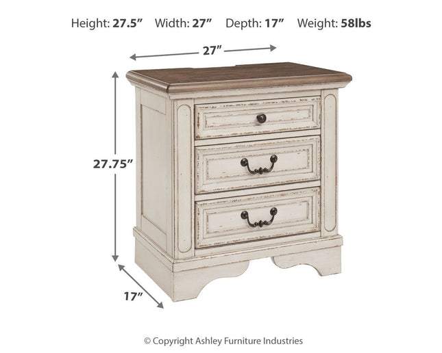 Realyn - Three Drawer Night Stand - White / Brown / Beige