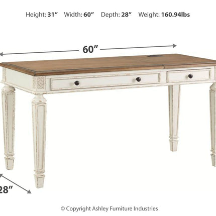 Realyn - Home Office Lift Top Desk - White / Brown