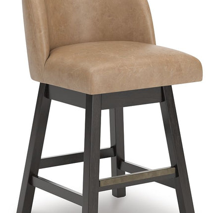 Neymorton - Upholstered Swivel Faux Leather Barstool (Set of 2) - Dark Grayish Brown