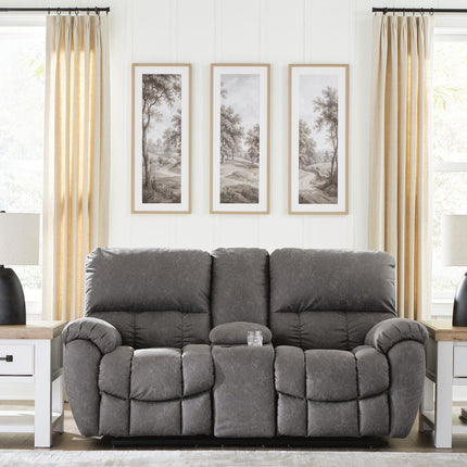 Bakerstein - Power Reclining Loveseat/Console/Adjustable Headrest - Galaxy