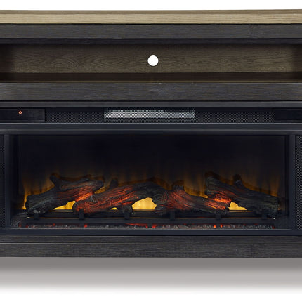 Foyland - 83" TV Stand With Electric Infrared Fireplace Insert - Black / Brown