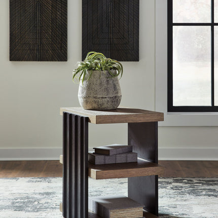 Rylandyn - Rectangular End Table - Black / Light Brown