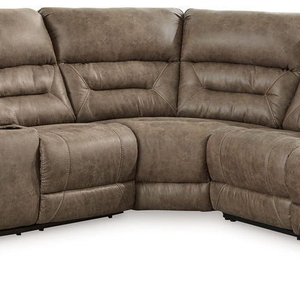 Ravenel - 3-Piece Power Reclining Sectional With Laf Power Reclining Loveseat With Console - Faux Leather - Fossil