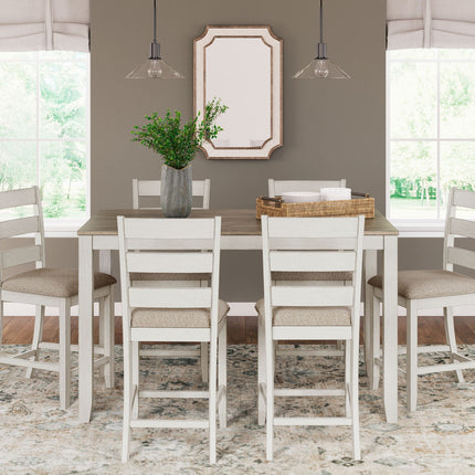 Skempton - Counter Height Dining Table and Bar Stools (Set of 7) - White / Light Brown