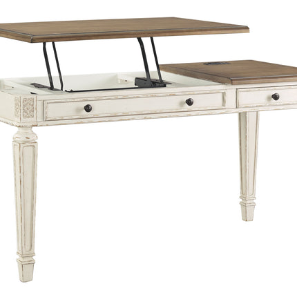 Realyn - Home Office Lift Top Desk - White / Brown