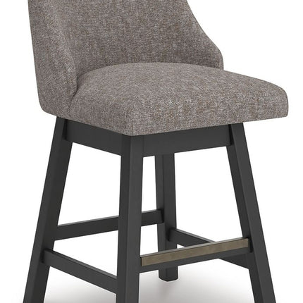 Neymorton - Upholstered Swivel Barstool (Set of 2) - Dark Grayish Brown