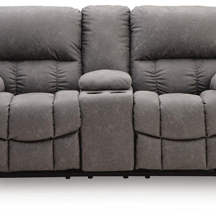 Bakerstein - Power Reclining Loveseat/Console/Adjustable Headrest - Galaxy