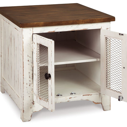 Wystfield - Rectangular End Table - 2 Doors - White / Brown