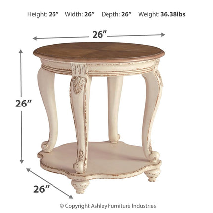 Realyn - Round End Table - White / Brown