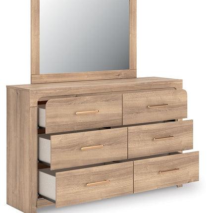 Kinlanni - 4 Pc. - Queen Panel Bed, Dresser, Mirror And Nightstand - Tan