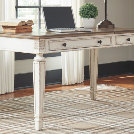 Realyn - Home Office Lift Top Desk - White / Brown