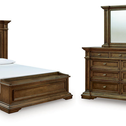 Frantanna - 3 Pc. - Queen Panel Storage Bed, Dresser And Mirror - Brown