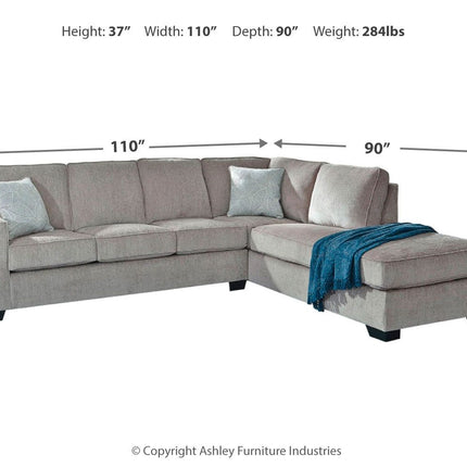Altari - Right Arm Facing Corner Chaise With Sleeper 2 Pc Sectional - Alloy